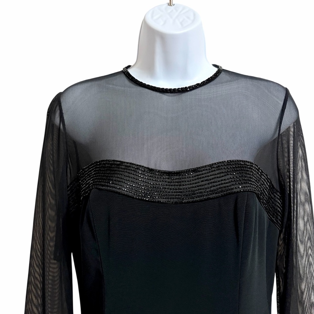 Black Tie Oleg Cassini VTG Beaded Cocktail Sheath Mini Dress Black 6 Sheer Mesh - Picture 2 of 11